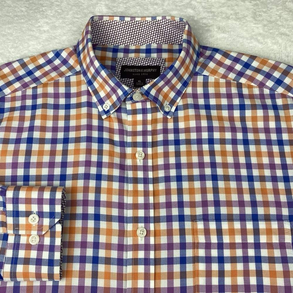 Johnston & Murphy Shirt Men's XL Multicolor Checks Flip Cuffs‎ Long Sleeves